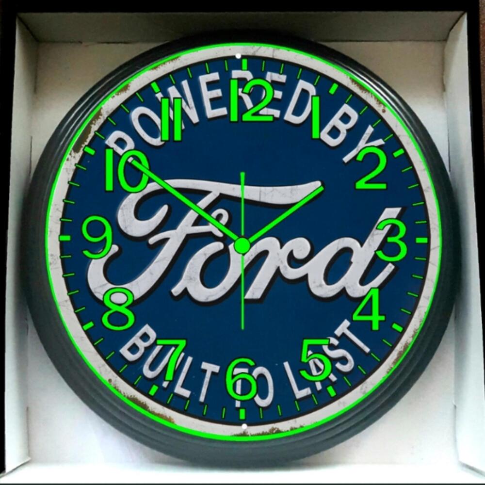 Powdered By Ford Built To Last Glow In The Dark Wall Clock New!